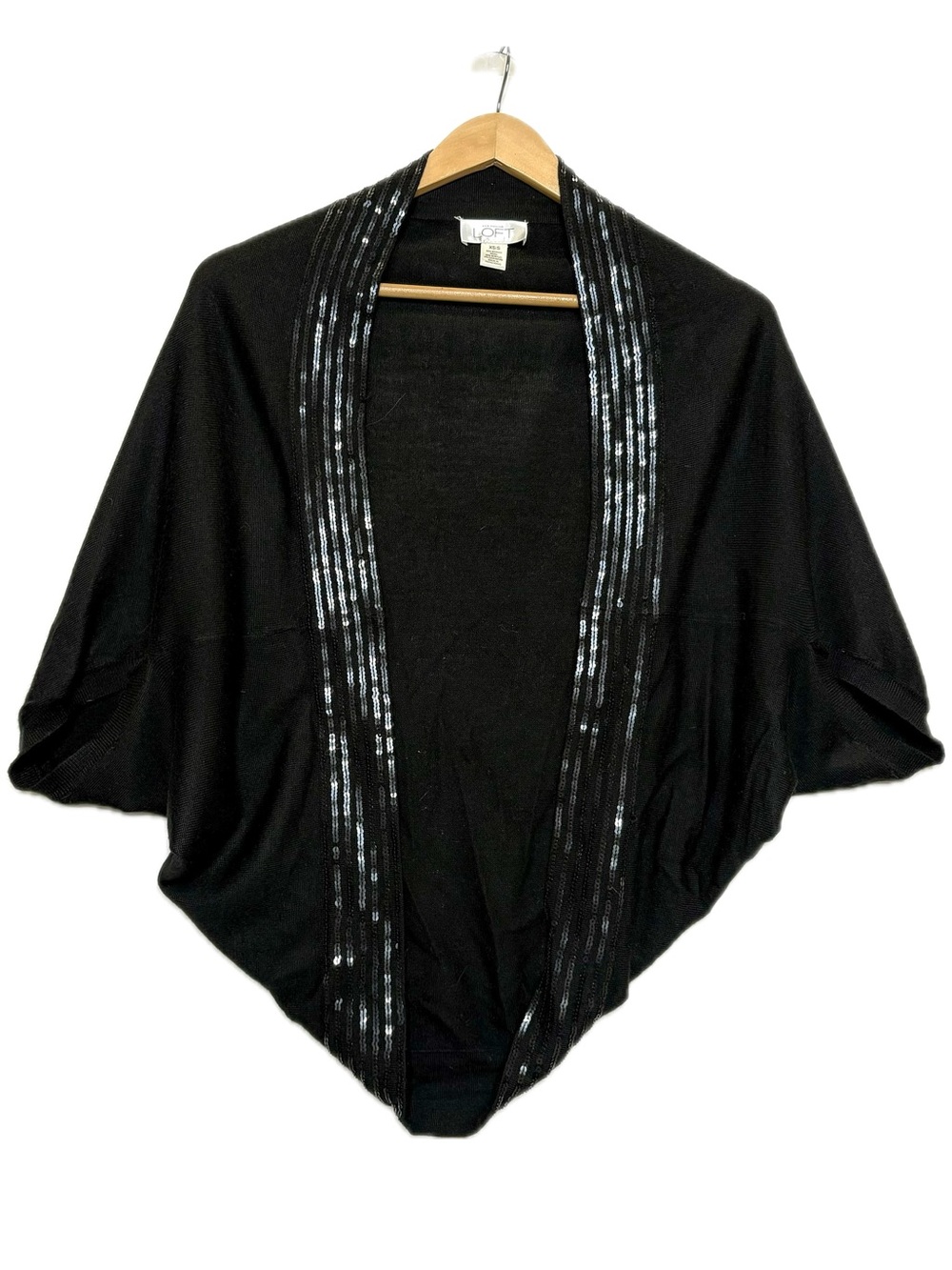 Ann Taylor LOFT Black Sequin Shrug Merino Wool Cashmere Blend Cardigan Size XS/S